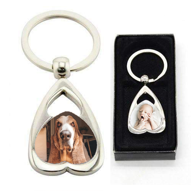 Personalised Metal Double Heart Photo Key Ring Key Chain